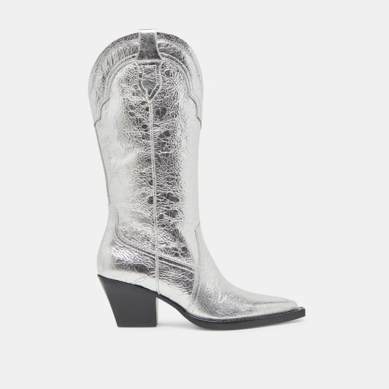 RASIMA WIDE CALF BOOTS SILVER DISTRESSED LEATHER sold by Dolce Vita