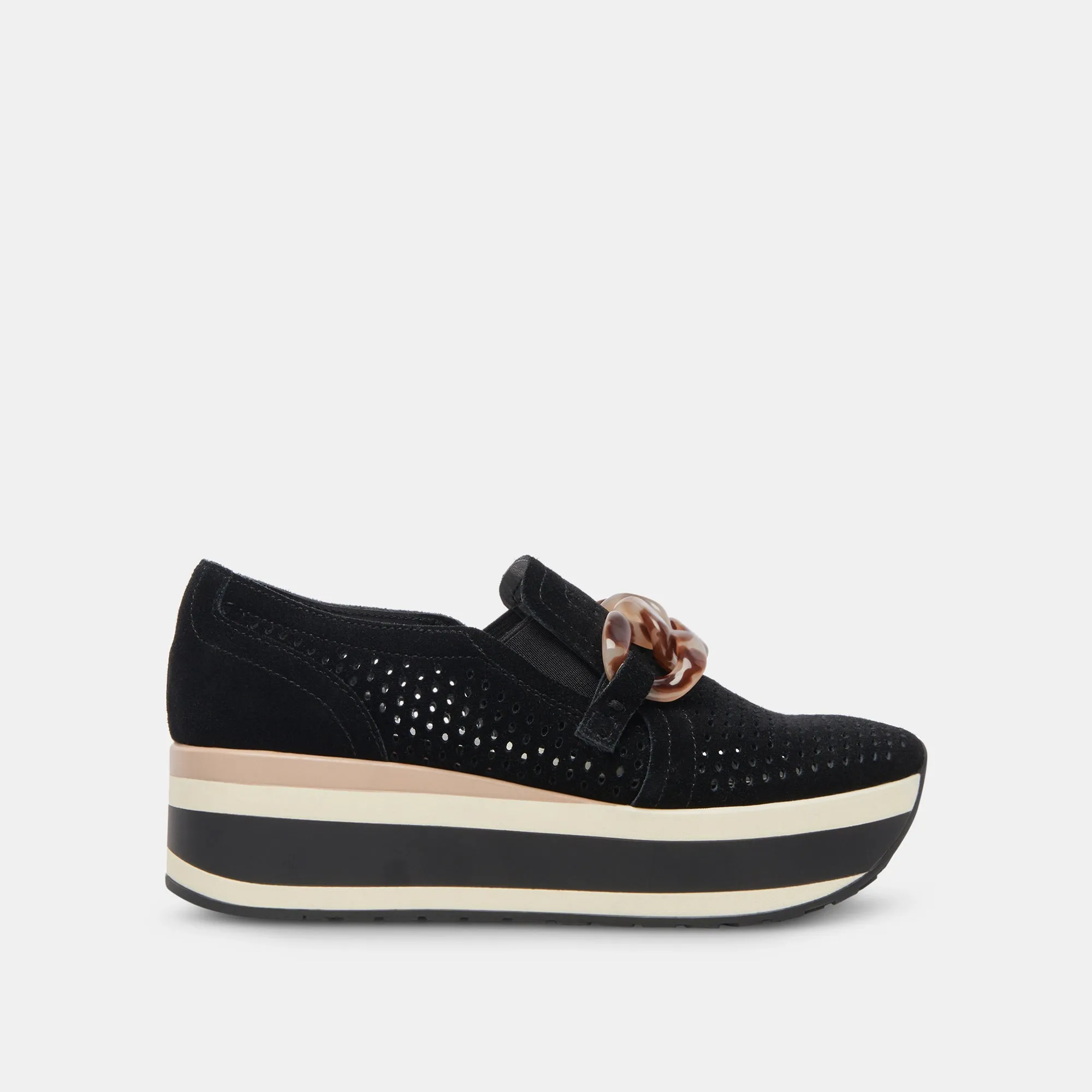 JHENEE PERFORATED SNEAKERS ONYX SUEDE sold by Dolce Vita