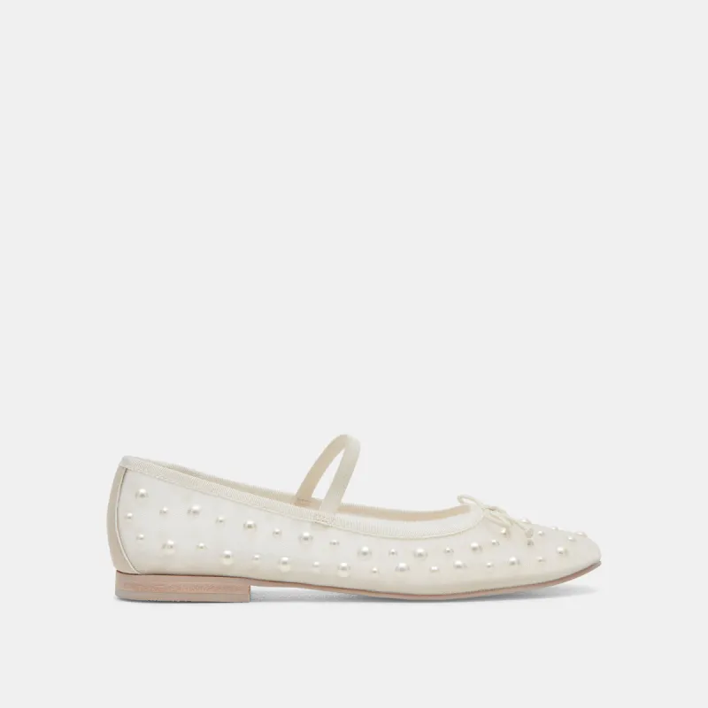 CADEL PEARL BALLET FLATS IVORY MESH sold by Dolce Vita