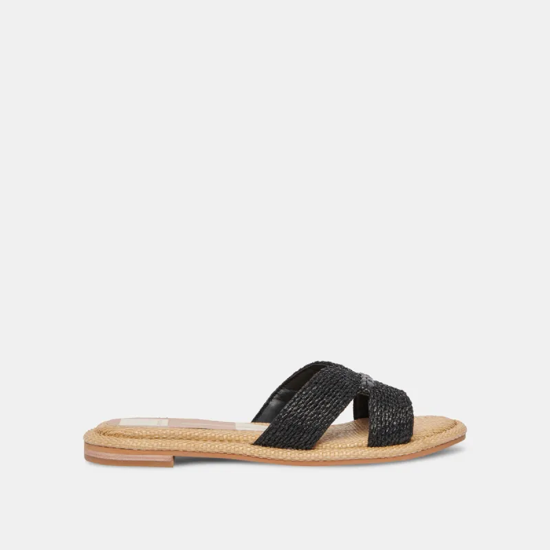 ATOMIC SANDALS BLACK RAFFIA sold by Dolce Vita