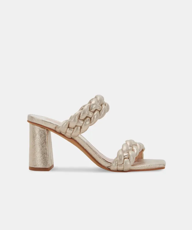 PAILY HEELS LIGHT GOLD METALLIC STELLA SUEDE sold by Dolce Vita