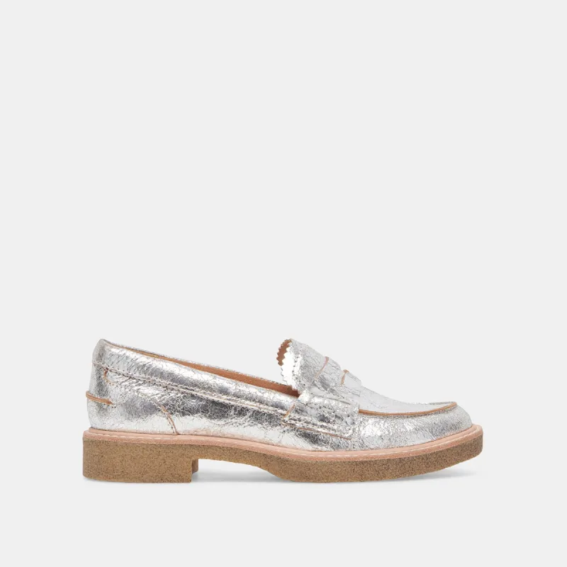 ARABEL LOAFERS SILVER DISTRESSED LEATHER sold by Dolce Vita