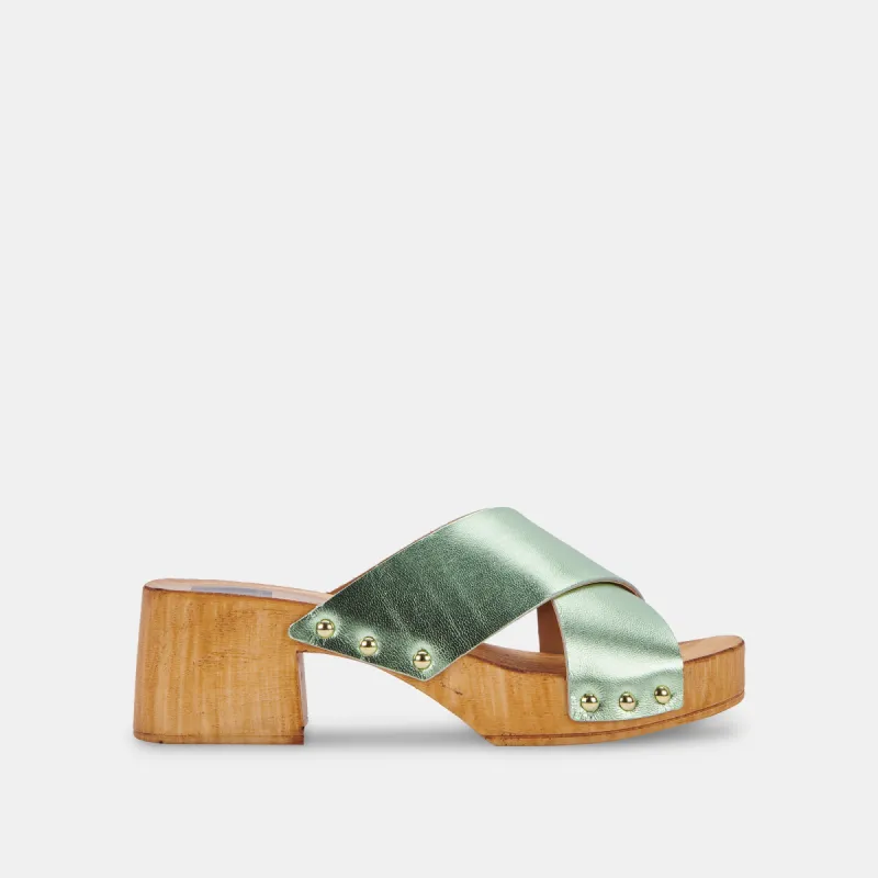 OWAN SANDALS GREEN METALLIC LEATHER sold by Dolce Vita
