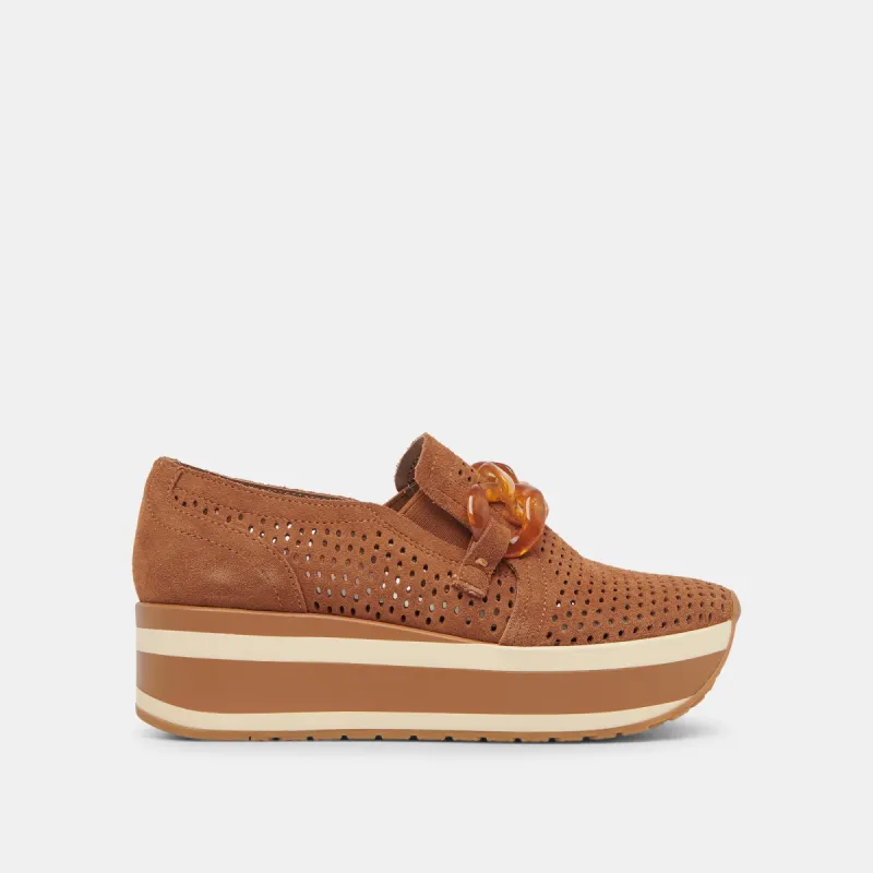 JHENEE PERFORATED SNEAKERS PECAN SUEDE sold by Dolce Vita