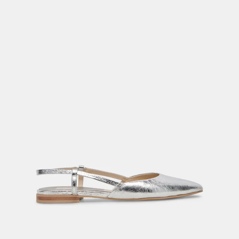 NARAH FLATS SILVER METALLIC LEATHER sold by Dolce Vita