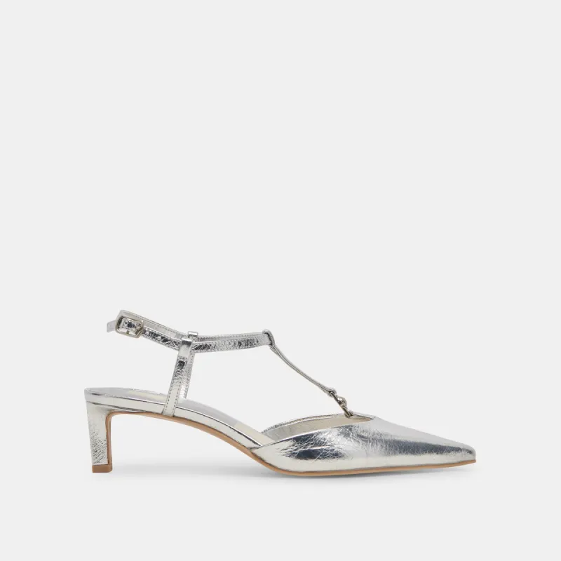 LAVON HEELS SILVER DISTRESSED LEATHER sold by Dolce Vita