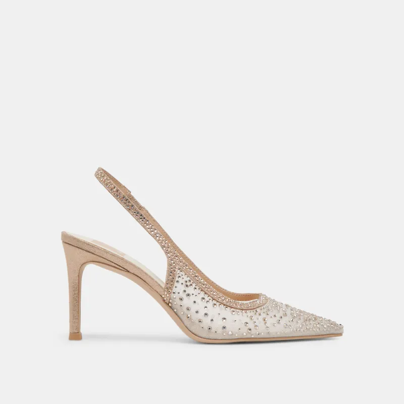 KAYE CRYSTAL HEELS GOLD MESH sold by Dolce Vita