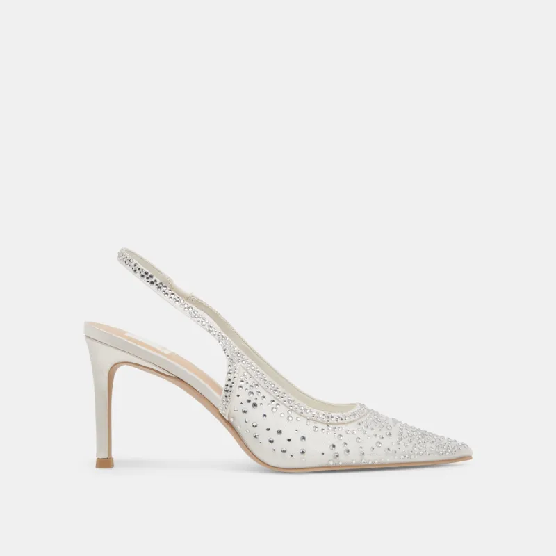KAYE CRYSTAL HEELS WHITE MESH sold by Dolce Vita
