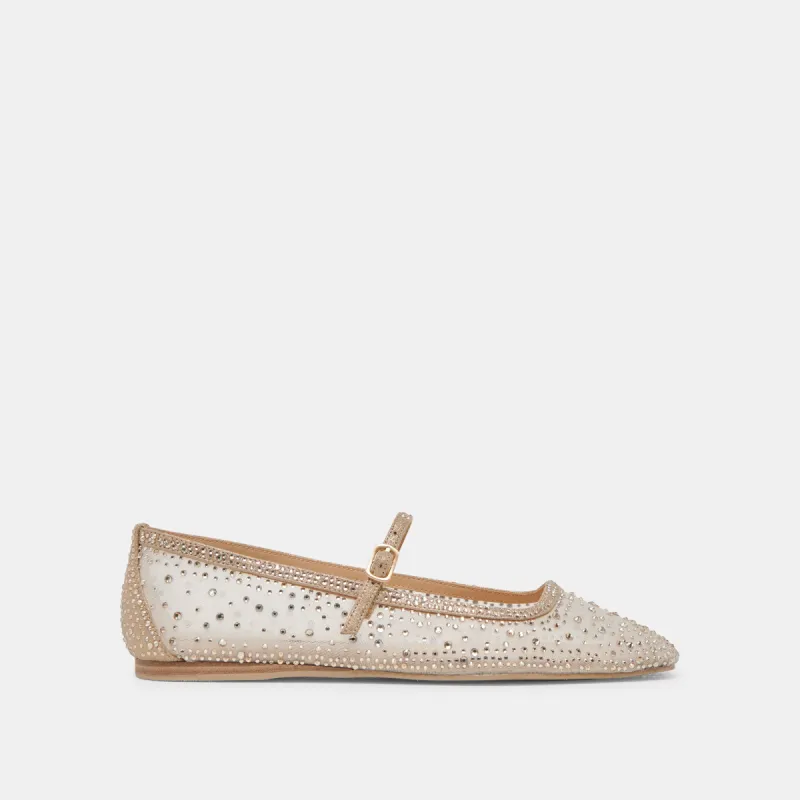 REYES CRYSTAL BALLET FLATS GOLD MESH sold by Dolce Vita