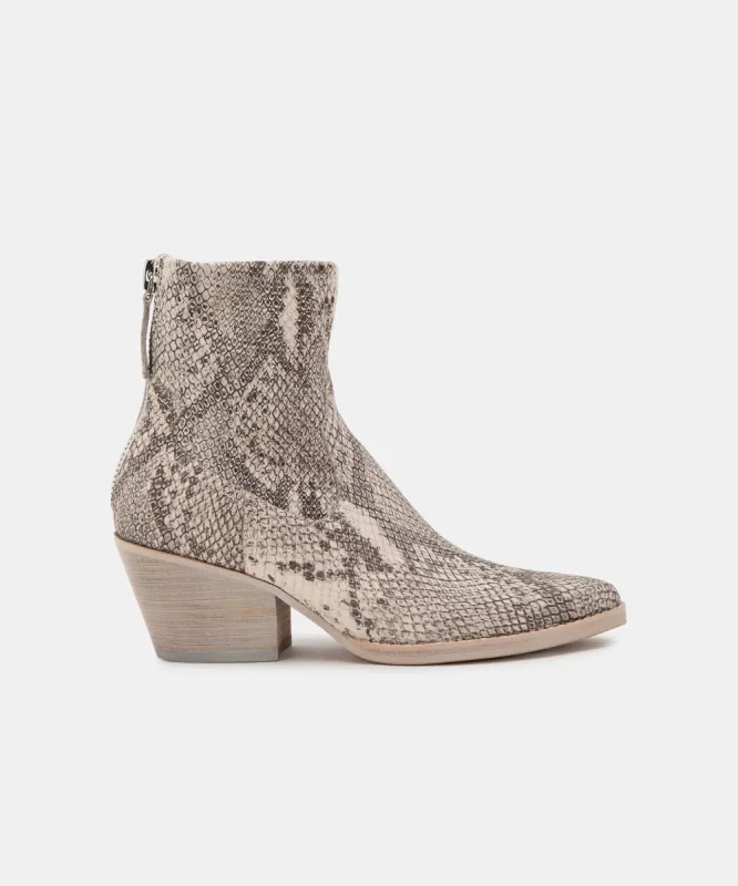 SHANTA WIDE BOOTIES WHITE BLACK SNAKE PRINT LEATHER sold by Dolce Vita