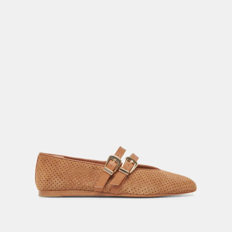 BAYLEE BALLET FLATS PECAN PERFORATED SUEDE sold by Dolce Vita