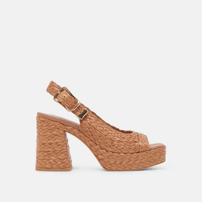 FLORES HEELS COGNAC RAFFIA sold by Dolce Vita