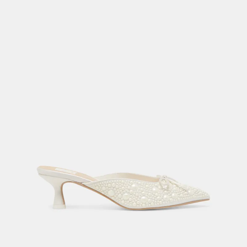 CLAYTN PEARL HEELS TRUE WHITE SATIN sold by Dolce Vita