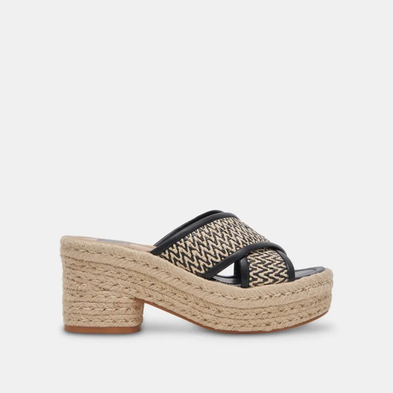ELDORA HEELS WHITE BLACK RAFFIA - re:vita sold by Dolce Vita