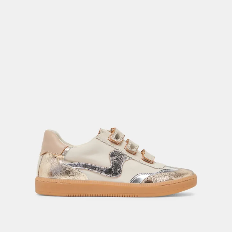 NOTICE VELCRO SNEAKERS SILVER GOLD DISTRESSED LEATHER sold by Dolce Vita