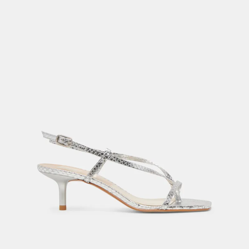 LAURY HEELS SILVER EMBOSSED LEATHER sold by Dolce Vita