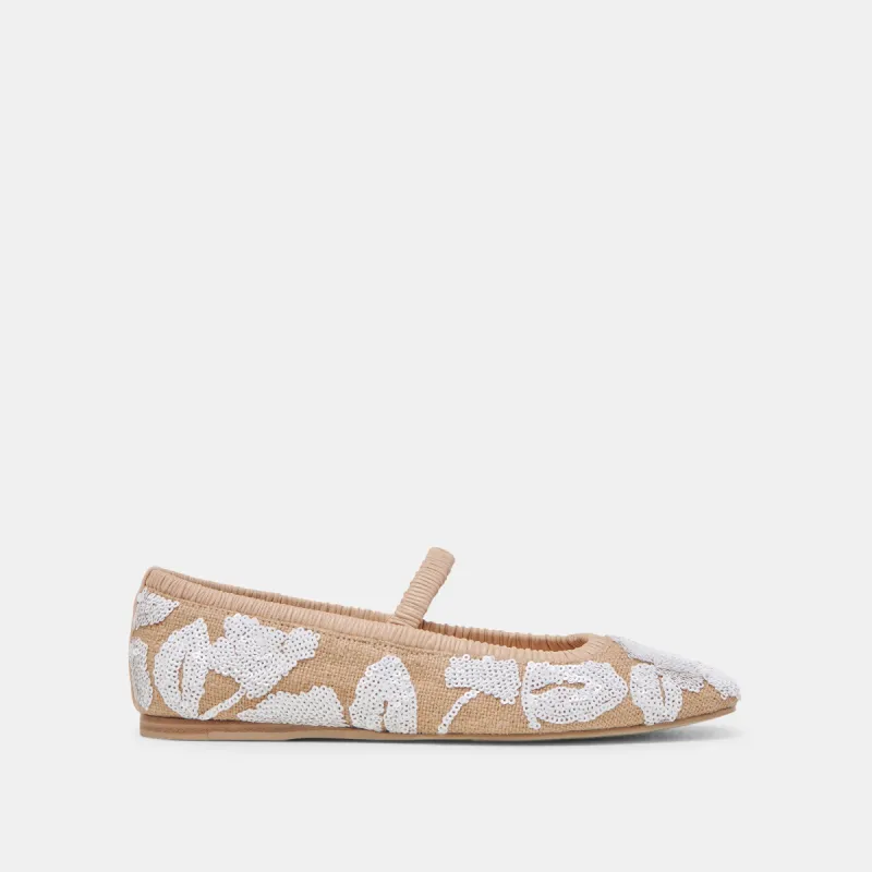 RHODIE BALLET FLATS NATURAL MULTI FLORAL SEQUIN sold by Dolce Vita