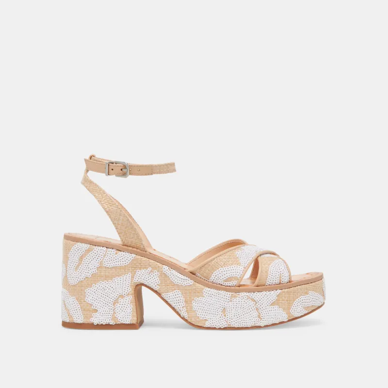 ENIKO HEELS NATURAL MULTI FLORAL SEQUIN sold by Dolce Vita