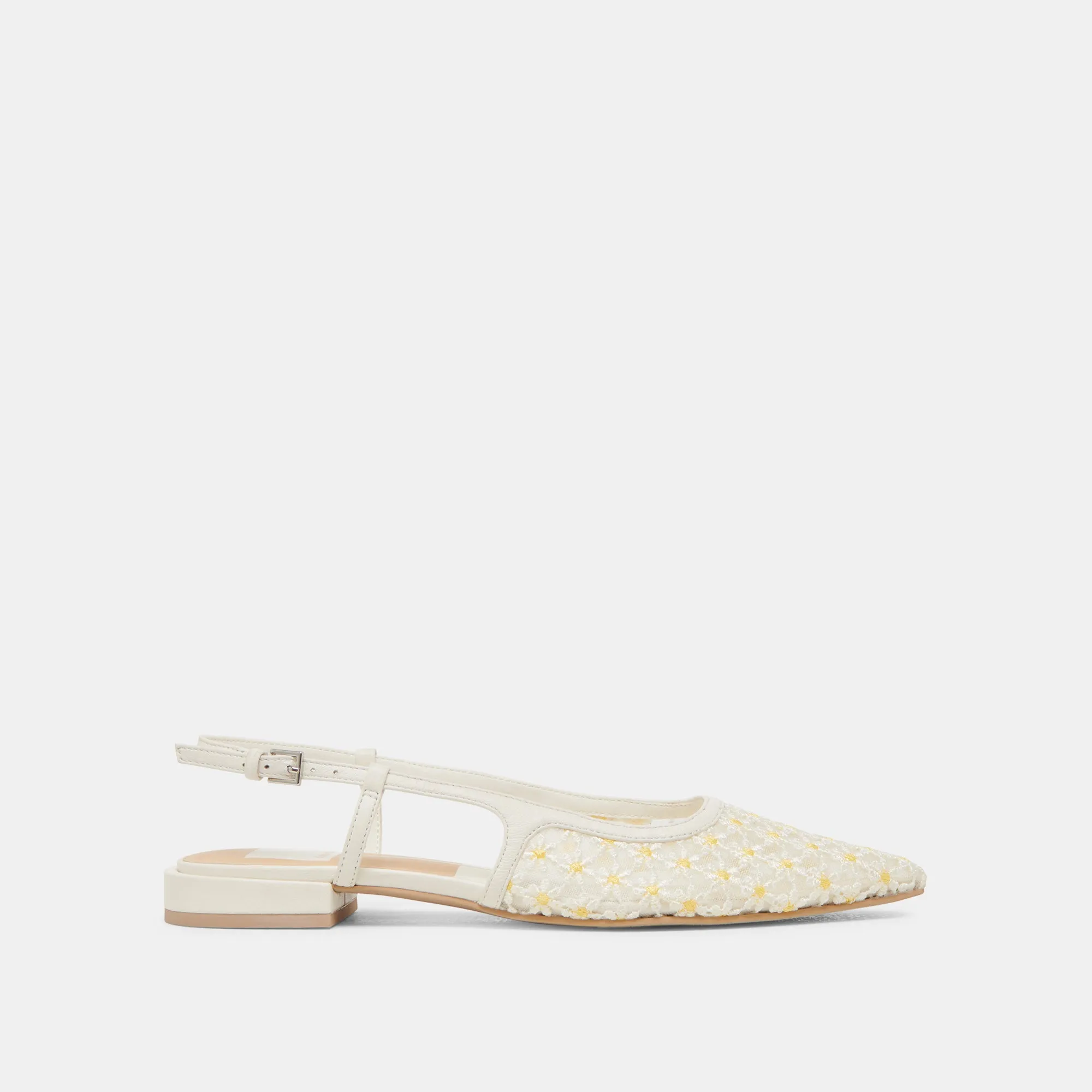 PAMIE FLORAL FLATS WHITE YELLOW FLORAL MESH sold by Dolce Vita