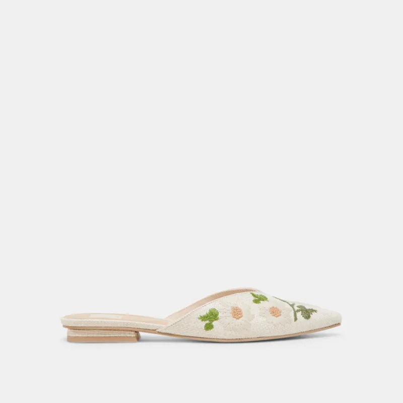 ELM FLATS WHITE FLORAL RAFFIA sold by Dolce Vita