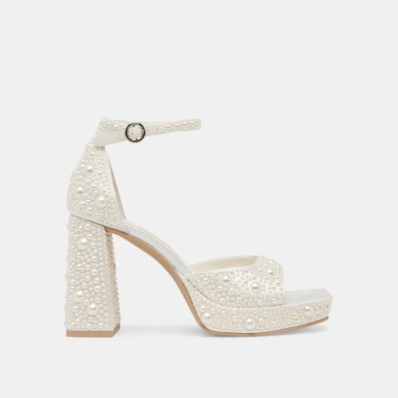 PANDRO PEARL WIDE HEELS TRUE WHITE SATIN sold by Dolce Vita
