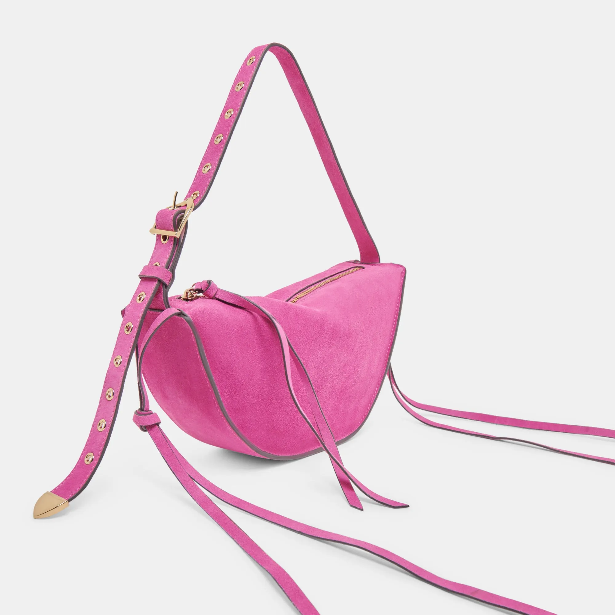 VERONA SHOULDER BAG MAGENTA SUEDE sold by Dolce Vita
