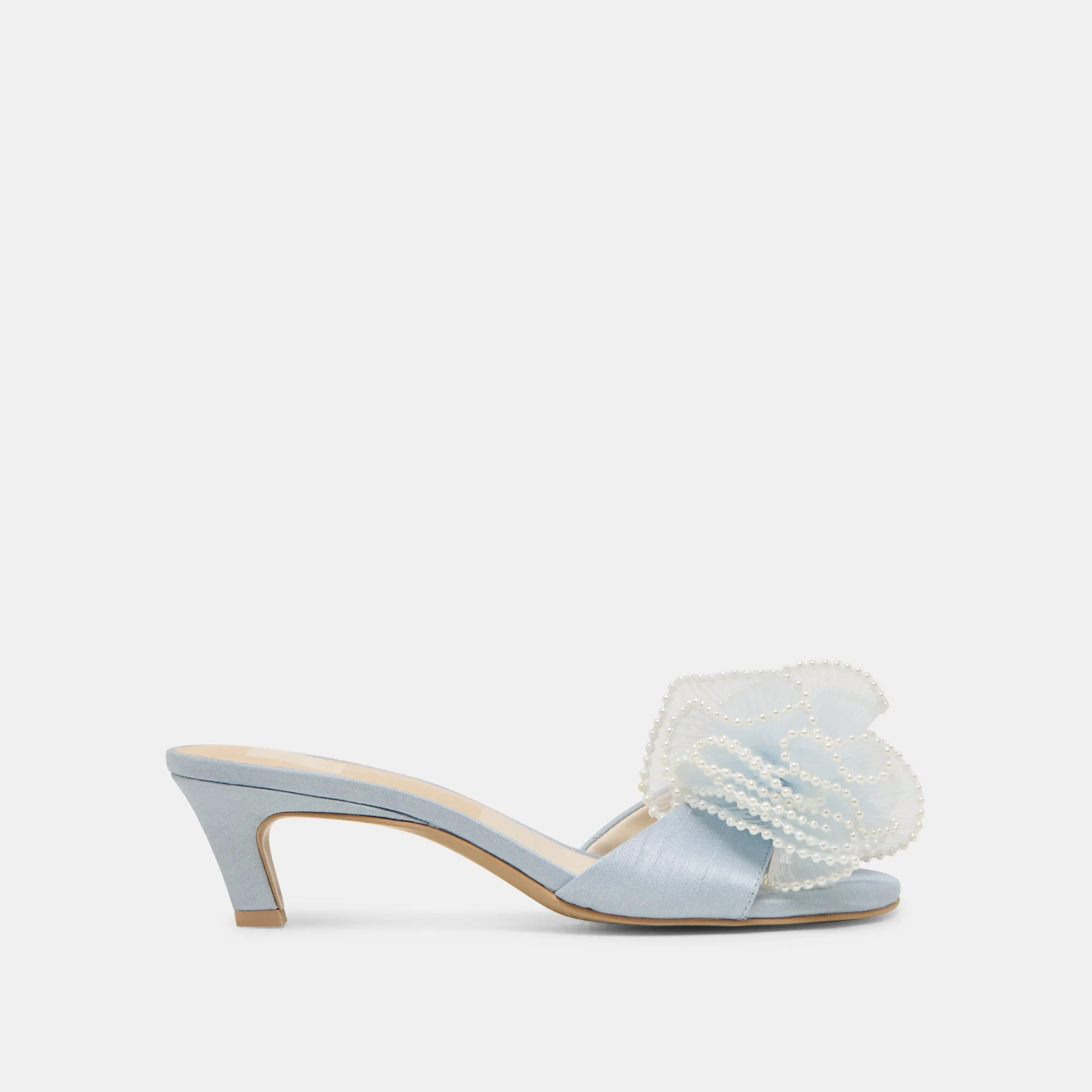 NARITA PEARL HEELS LIGHT BLUE SATIN sold by Dolce Vita