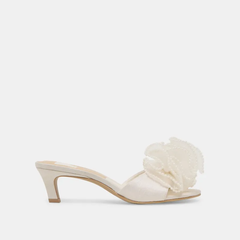 NARITA PEARL HEELS OFF WHITE SATIN sold by Dolce Vita