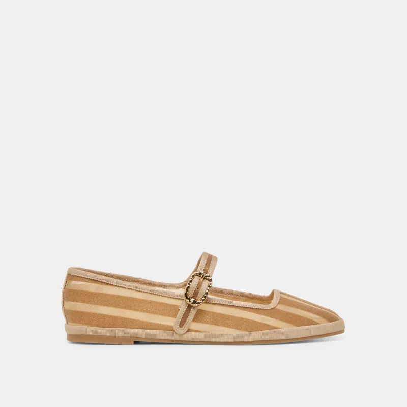 TAMEKA BALLET FLATS TAN STRIPE MESH sold by Dolce Vita
