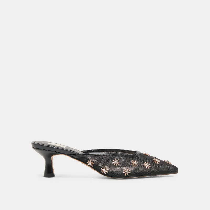 CLARA WIDE HEELS BLACK MESH sold by Dolce Vita