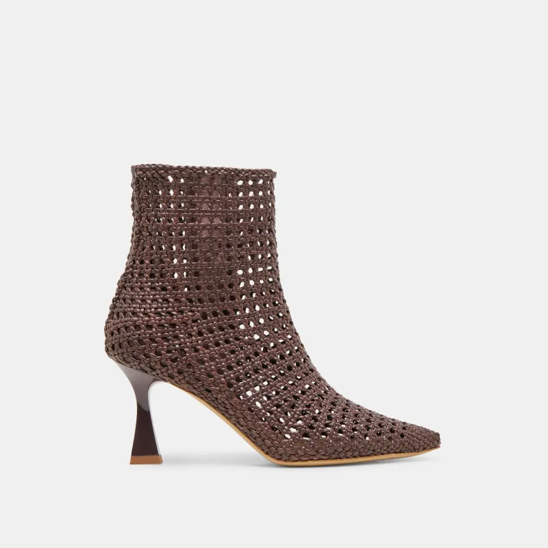 LONNI BOOTIES DK BROWN WOVEN LEATHER sold by Dolce Vita