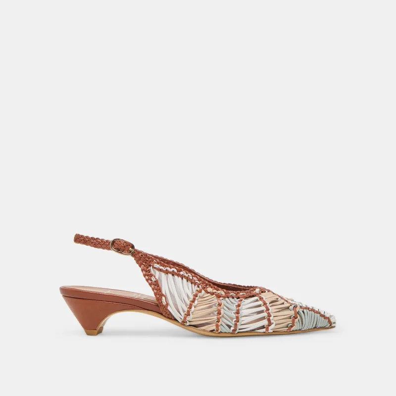 DAFNEY HEELS TAN MULTI WOVEN LEATHER sold by Dolce Vita