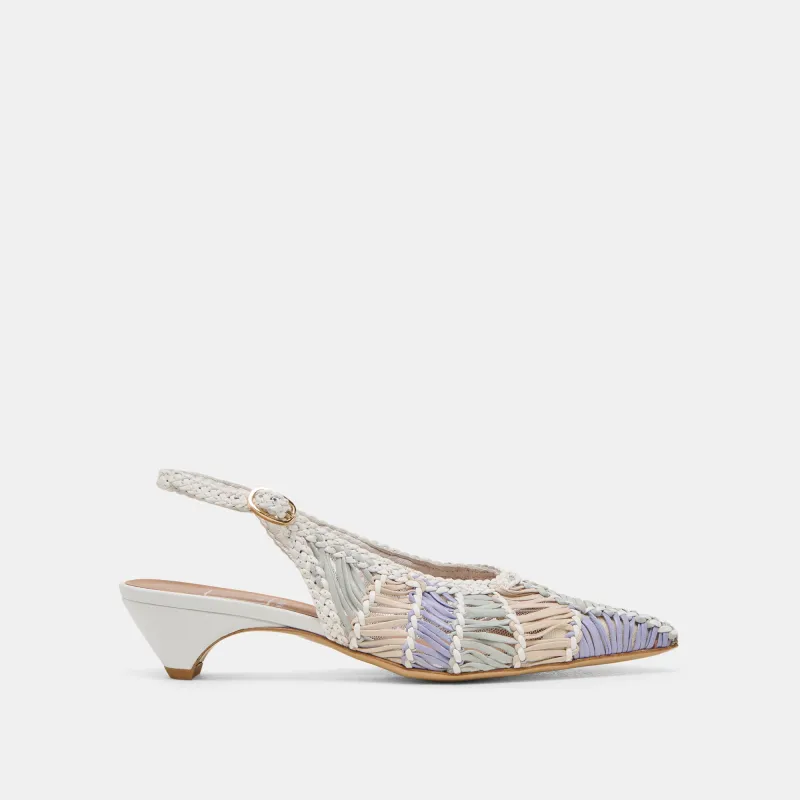 DAFNEY HEELS WHITE MULTI WOVEN LEATHER sold by Dolce Vita