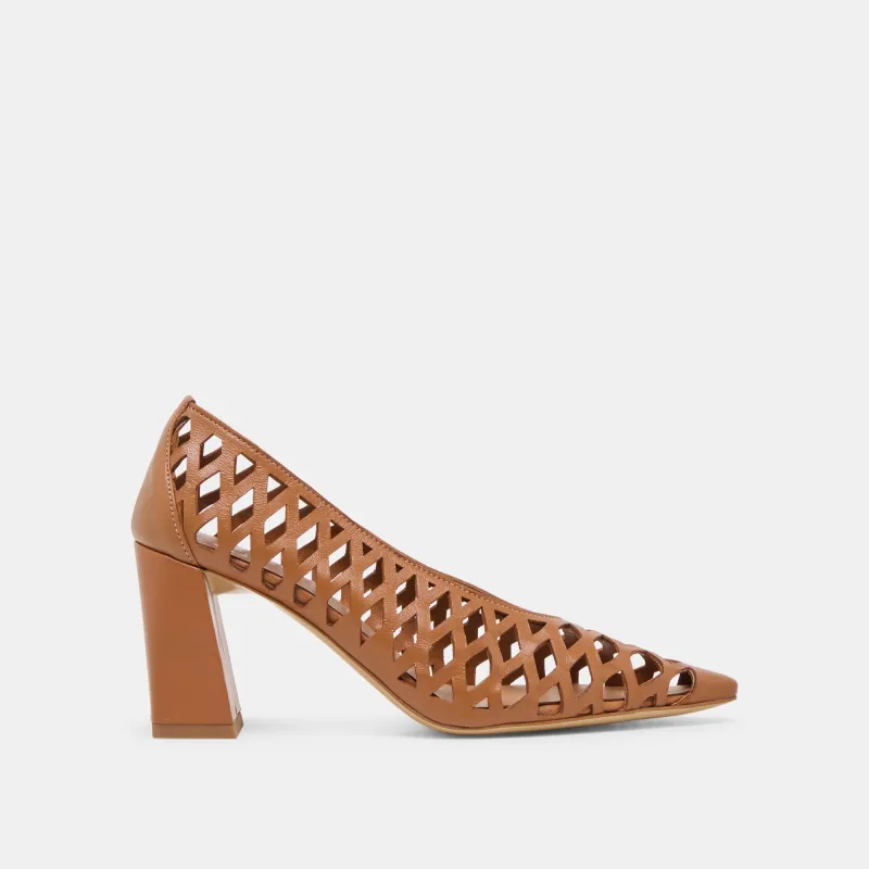TANYA HEELS COGNAC WOVEN LEATHER sold by Dolce Vita