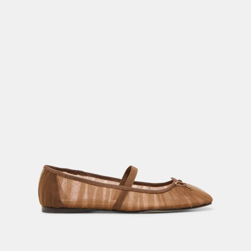 RAEVEN BALLET FLATS MID BROWN TULLE sold by Dolce Vita