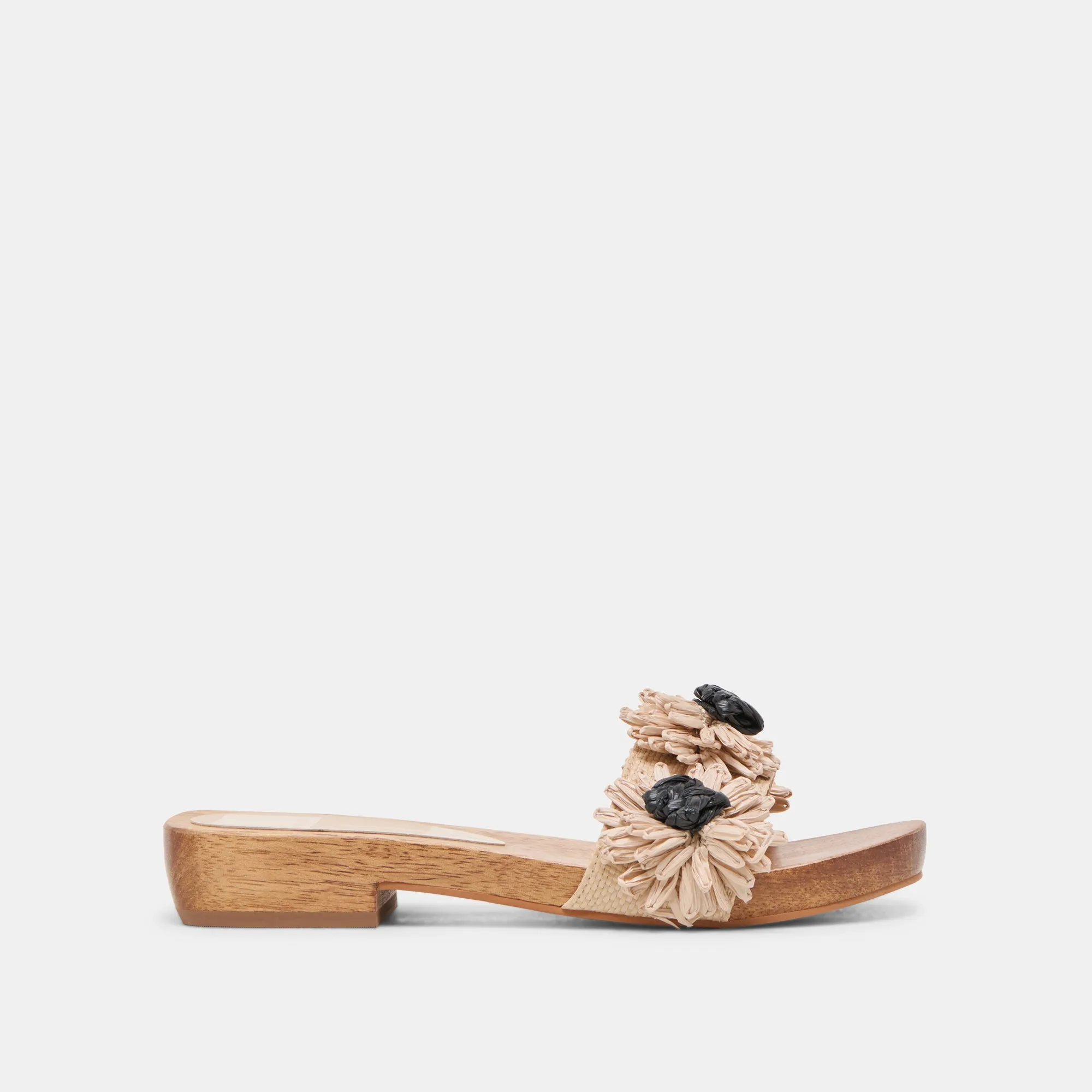 ARIENA SANDALS BLACK NATURAL FLORAL RAFFIA sold by Dolce Vita