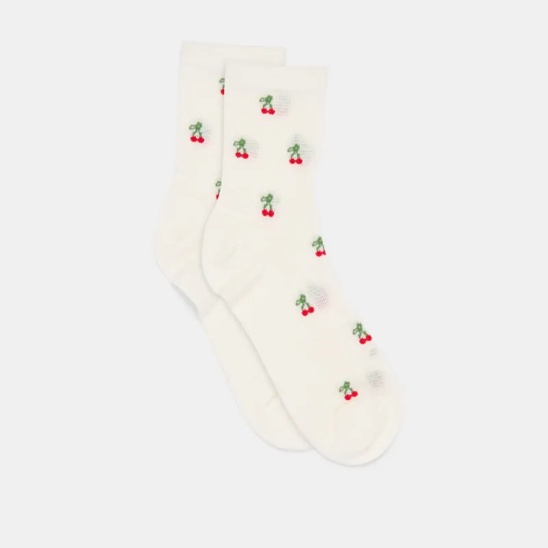 CHERRY WAFFLE KNIT SOCKS WHITE RED sold by Dolce Vita