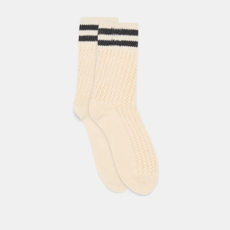 POINTELLE STRIPED SOCKS WHITE BLACK sold by Dolce Vita