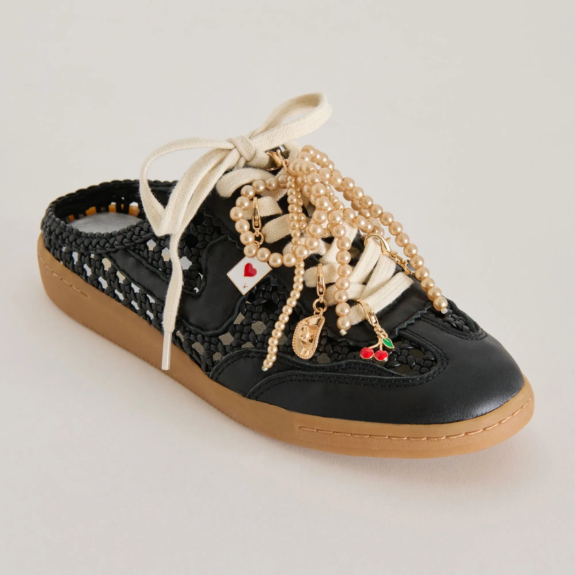 NOTICE SLIDE SNEAKERS BLACK WOVEN + GOLD CHARM BUNDLE sold by Dolce Vita