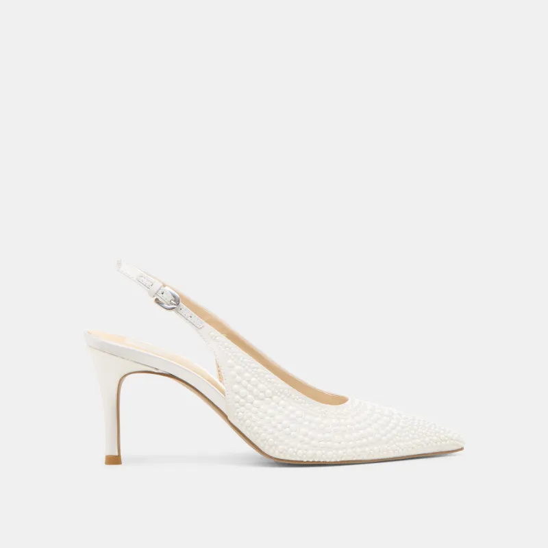 ELASI PEARL HEELS TRUE WHITE SATIN sold by Dolce Vita