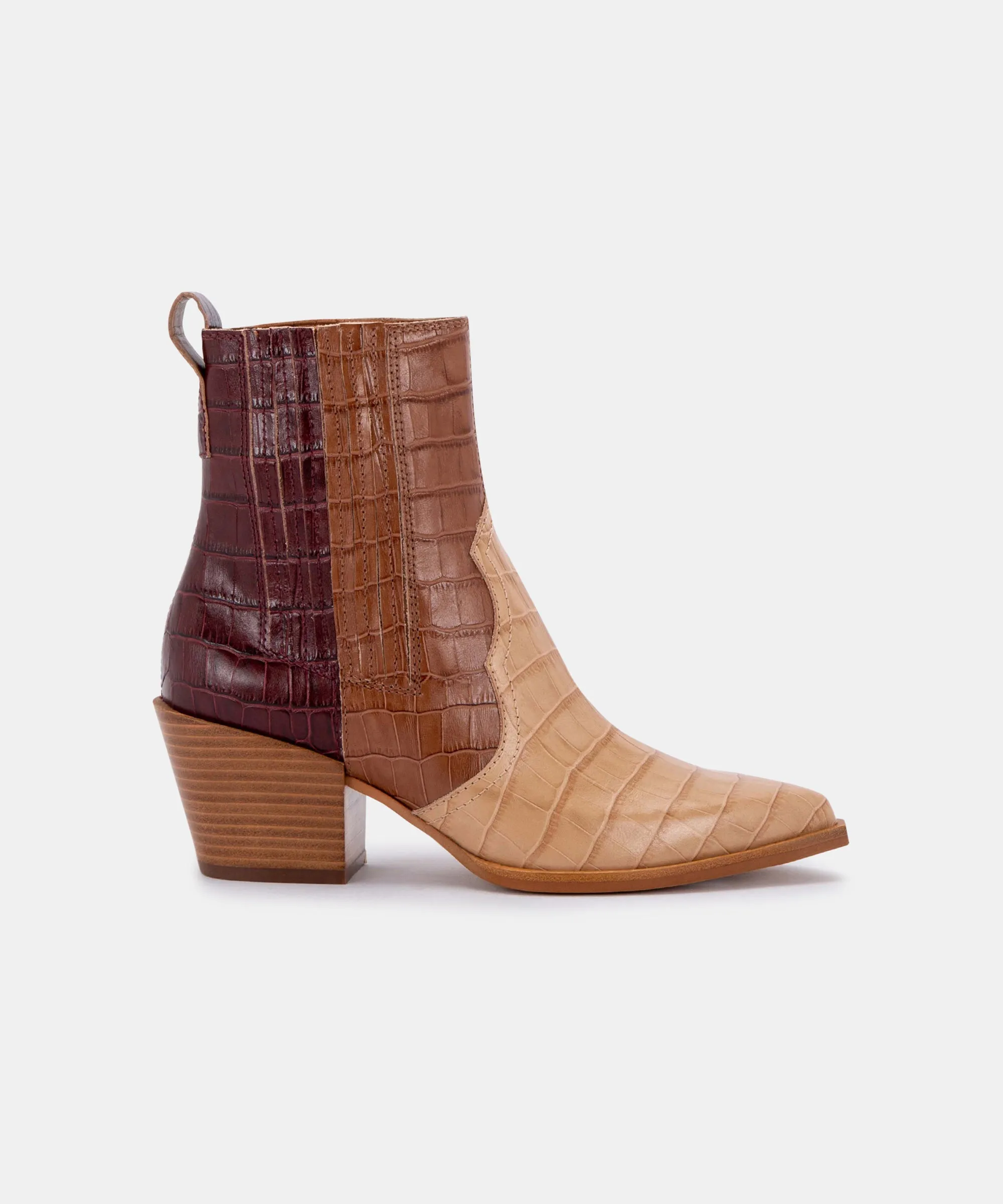 SERNA BOOTIES BROWN MULTI CROCO PRINT LEATHER - re:vita sold by Dolce Vita