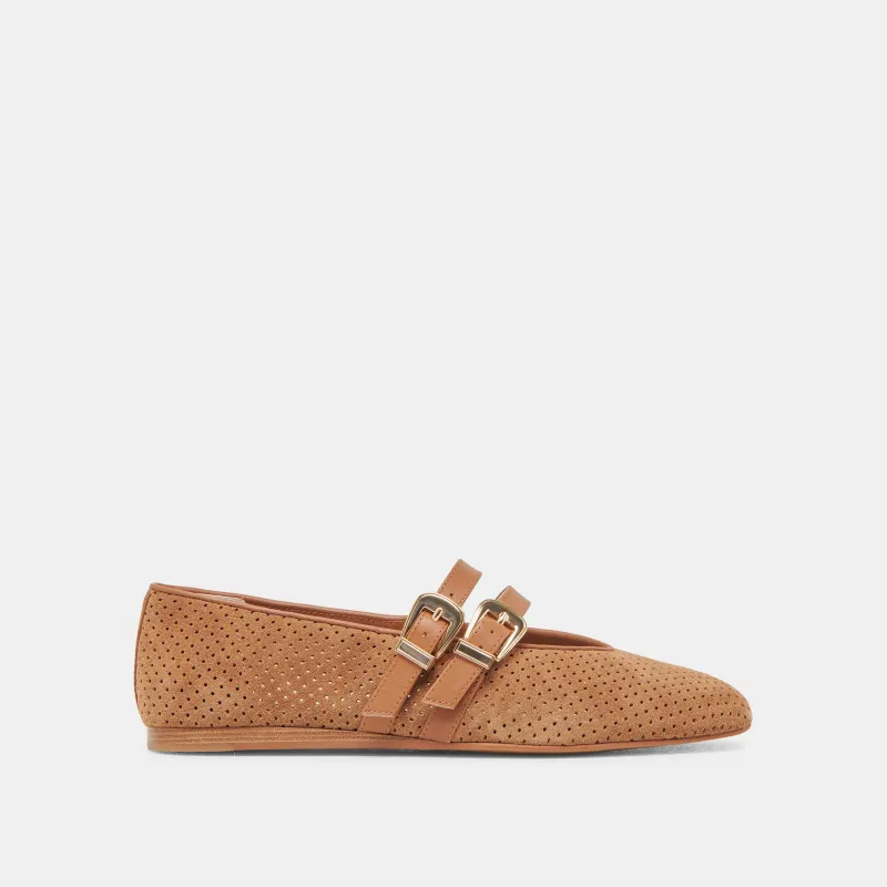 BAYLEE WIDE BALLETS FLATS PECAN PERFORATED SUEDE sold by Dolce Vita