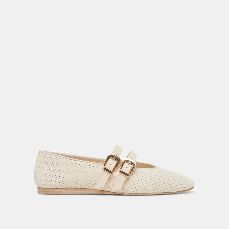 BAYLEE WIDE BALLET FLATS BONE PERFORATED SUEDE sold by Dolce Vita