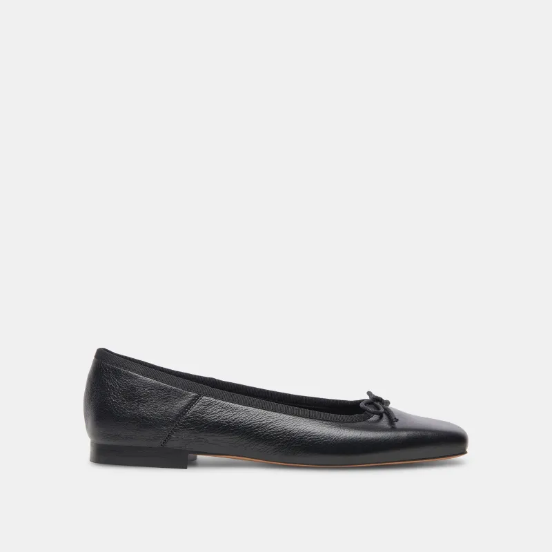 ANISA WIDE BALLET FLATS BLACK LEATHER - re:vita sold by Dolce Vita