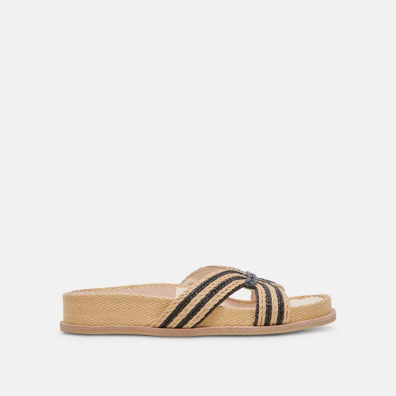 SELDA WIDE SANDALS NATURAL BLACK RAFFIA - re:vita sold by Dolce Vita