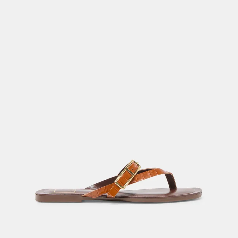 PIERS SANDALS COGNAC CROCO EMBOSSED LEATHER sold by Dolce Vita