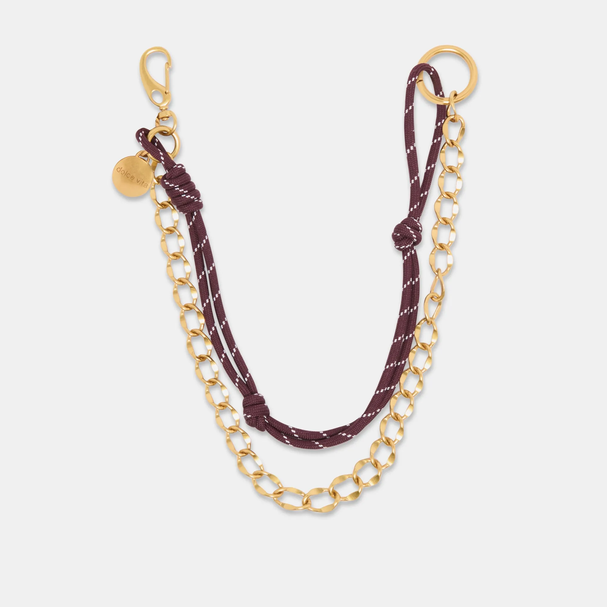 ROPE + CHAIN BAG CHARM BURGUNDY MULTI sold by Dolce Vita