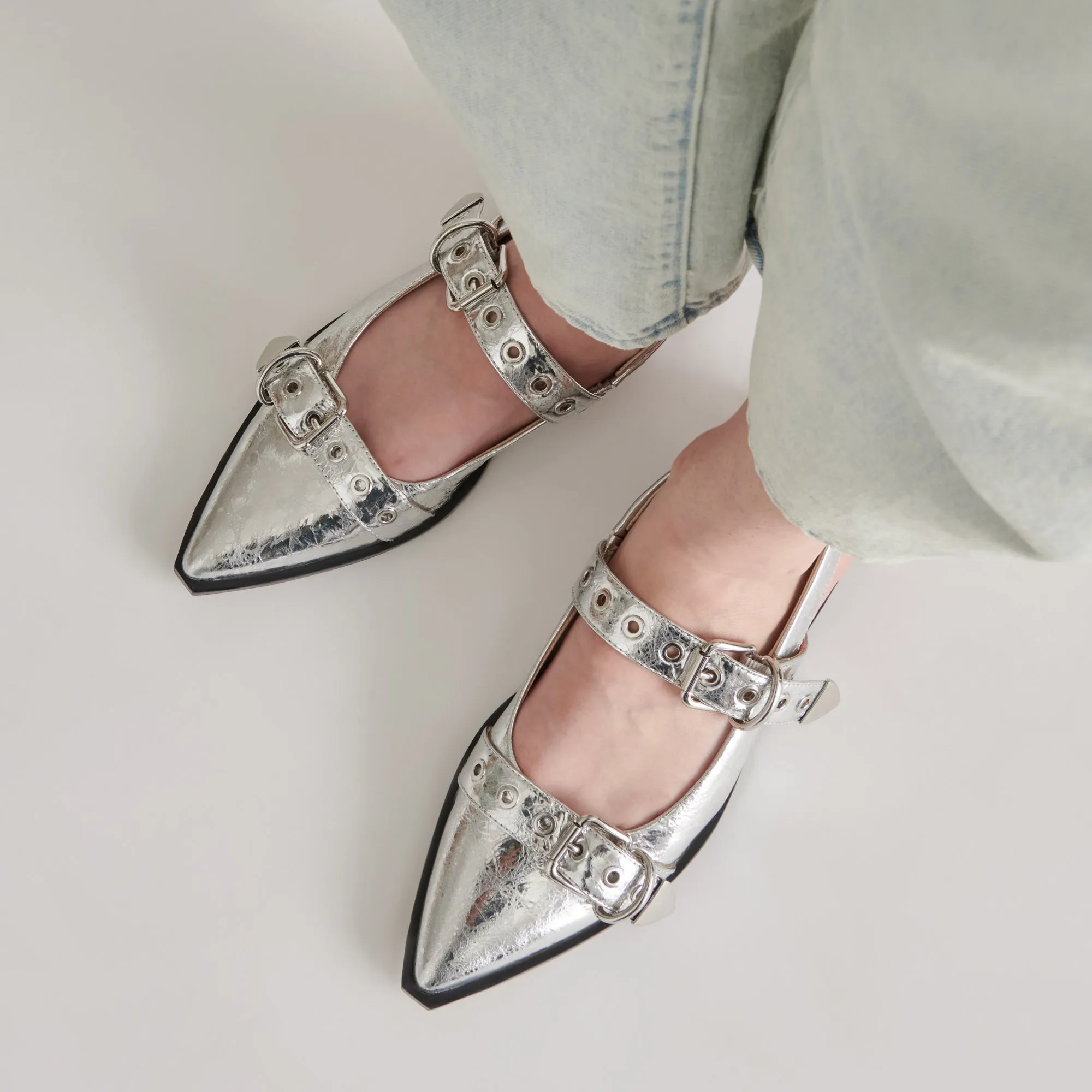 LABELL FLATS SILVER DISTRESSED LEATHER - re:vita sold by Dolce Vita product image thumbnail 4