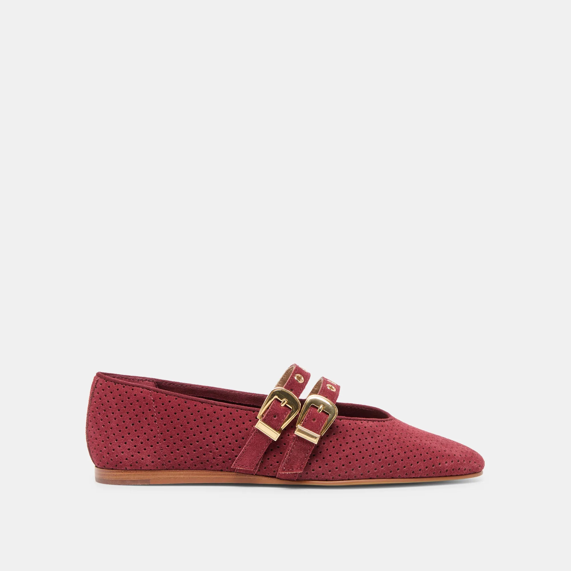 BAYLEE GROMMET BALLET FLATS OXBLOOD PERFORATED SUEDE sold by Dolce Vita