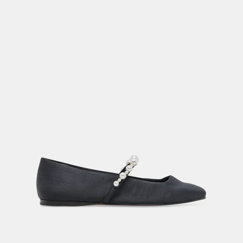 ROXANA PEARL BALLET FLATS ONYX SATIN sold by Dolce Vita